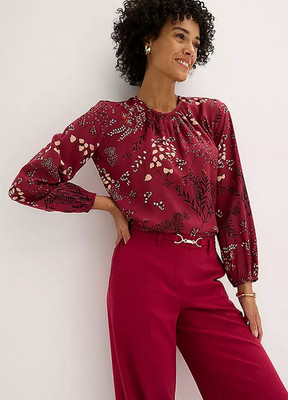 Freemans Red Floral Printed Long Sleeve Blouse  Plus Size  UK 22    (FJ113-14)