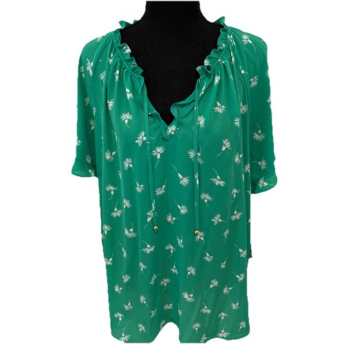 Blusa para mujer Liz Claiborne XXL cuello corbata dividido verde blanco floral $40 - Imagen 9 de 13