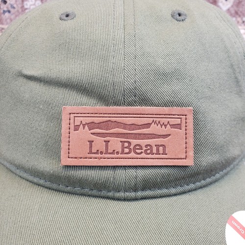 L.L. Bean Green Hat Brown Leather Patch Adjustable NWT OSFA Cap - Picture 4 of 12