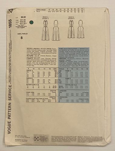 VTG Vogue Patterns 1987 Calvin Klein size 8 Uncut Pattern 1855 long summer dress - Picture 2 of 5