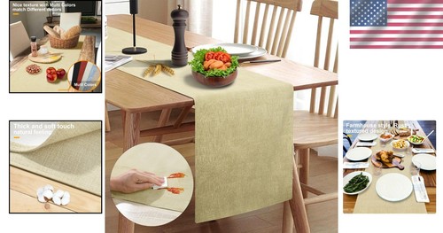 Stylish Waterproof Table Runner 108'' - Rustic Beige Perfect for Home & Events - Picture 2 of 9