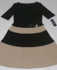 NWT Chaps Black/Tan Belted Size M Dress MSRP $100