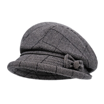 Women Faux Wool Plaid Bucket Hat Bowknot Beret Autumn Winter  display picture 1