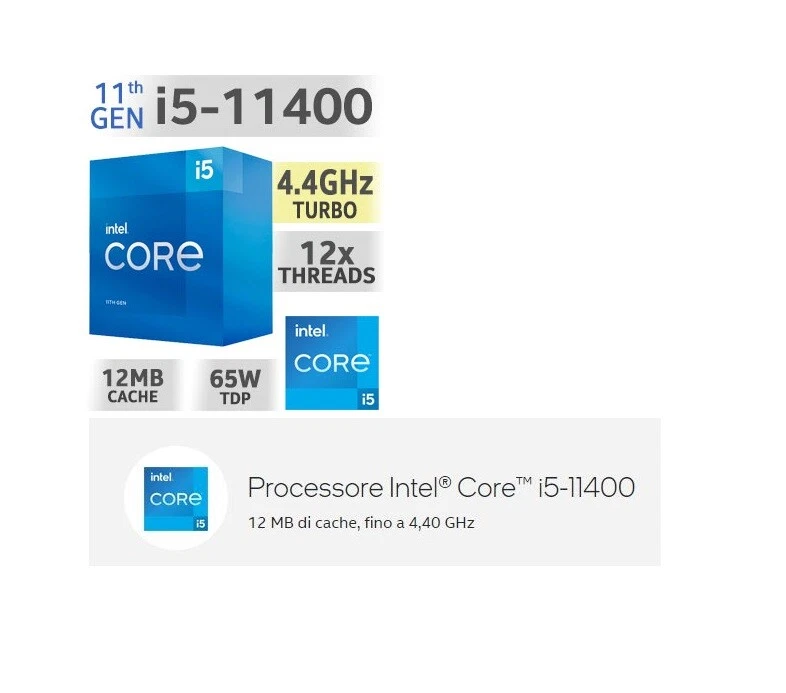 PC Desktop Cpu Intel Six Core i5 11400 Ram 8GB m.2 256GB WINDOWS 11 WIFI - Immagine 2 di 2