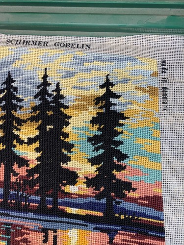 TAPESTRY WORKED Schirmer Gobelin “Gran i Solnedgang” 37x49cm - Picture 6 of 8