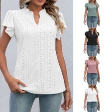 Womens Vneck Pullover Loose T-Shirt Short Sleeve Ladies Base Tops Blouse Summer