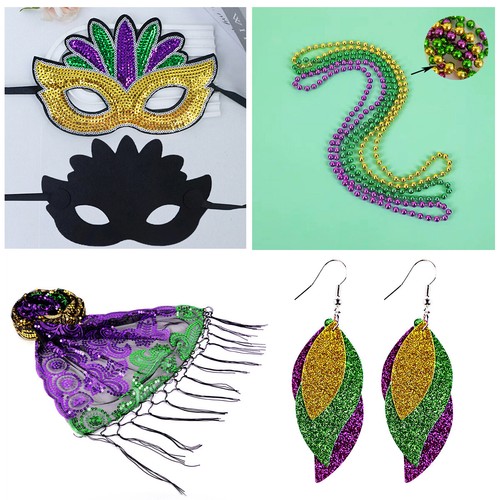 Karneval Tuch Schal Kostüm Outfit für Damen Maske Ohrringe Perlen Zubehör - Bild 4 von 8