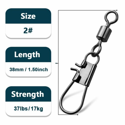 9KM Interlock Snap Rolling Swivel 50Pcs Stainless Steel Fishing Cross Lock Snaps - Picture 21 of 22