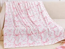 Buryeah Bow Blanket Coquette Flannel Soft Cute Preppy Stuff Pink 
