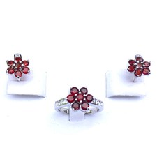 8.54 Gram 925 Silver Set Most Beautiful Red Garnet Ring Earring Ring Size 56