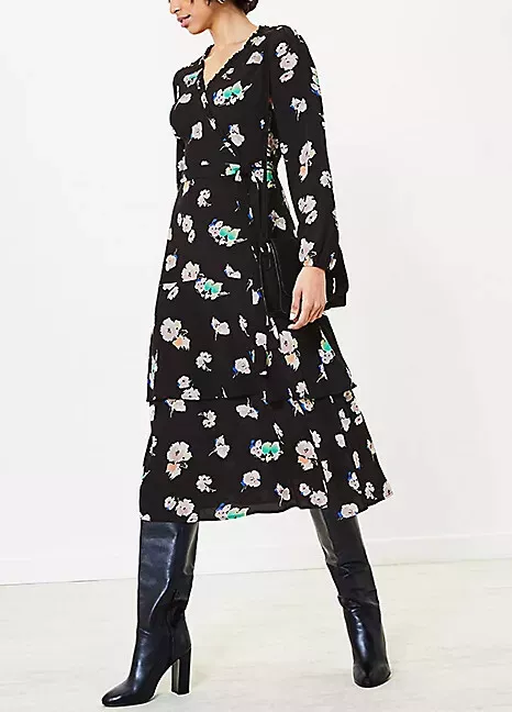 Oasis black tiered midi deals dress