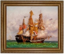 Ölbild, Seeschlacht im Golf von Bengal,Segelschiff HANDGEMALT Gemälde F: 50x60cm