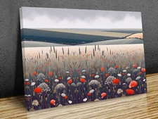 Poppy Field minimal art illustration mounted canvas print ready to hang