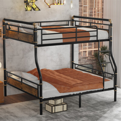 Full XL Over Queen Metal Bunk Bed Detachable Bunkbeds w/3 Step Ladder for Teens