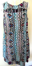 Marc New York women's teal patterned sleeveless lined 60's style dress fit 12/14