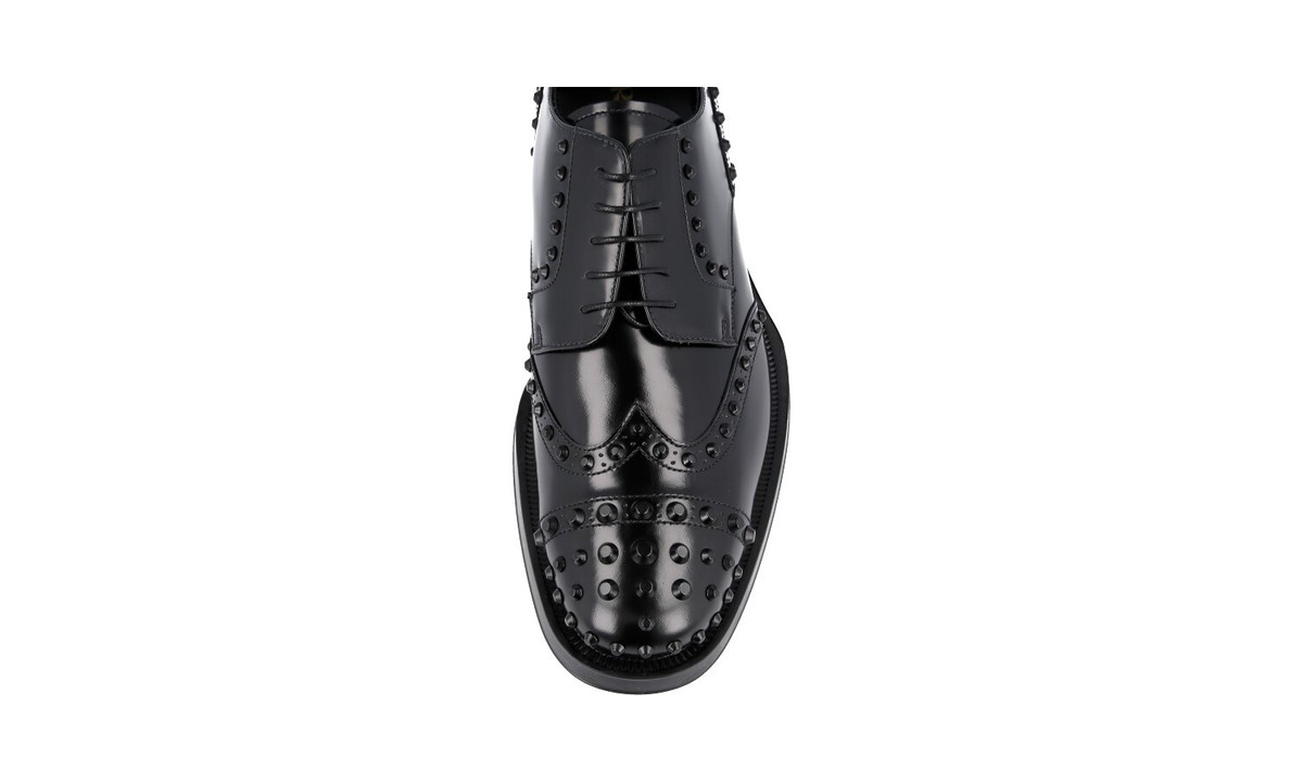 PRADA Leather Derby Studded RUNWAY Dress Shoes - Black - NEW | eBay
