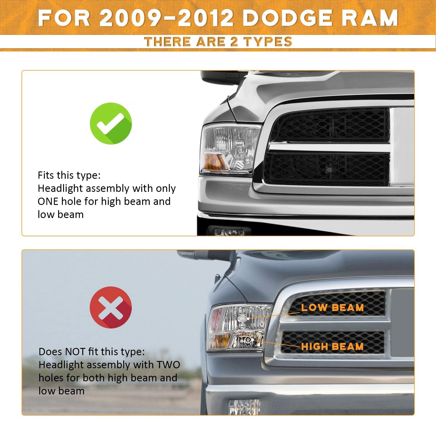 For 2009-2012 Dodge Ram 1500 Headlight (Chrome For 2009-2012 Dodge Ram 1500 Headlight (Chrome