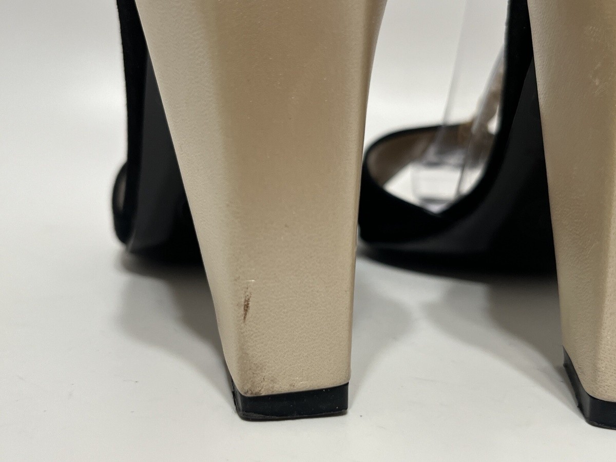 Vtg Chanel Black Suede Beige Leather Chain Heels 36 | eBay