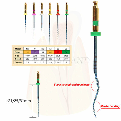 Dental Heat Activated NiTi Files Rotary Engine File Endo Motor Root Treatment 6p