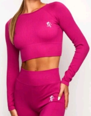 Gym King Sport Formation Rib Long-Sleeve Crop Tee Raspberry Burst US 8/10 FreeSh