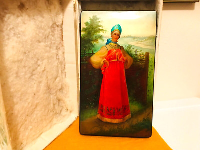  HUGE EXQUISITE 1839 1915 K. Makovsky Russian Maiden Hand-painted lacquer box