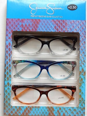 JESSICA SIMPSON 3-PACK PREMIUM READING GLASSES READERS +1.50+2.00+2.50 NEW 