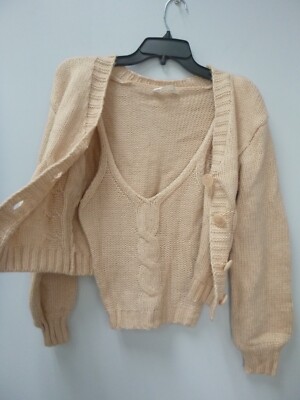 Belle Du Jour Light Pale Pink Cardigan Sweater Set Size XS Camisole