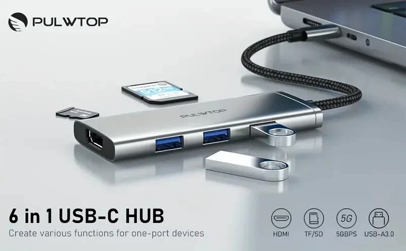 USB C Hub 6 In 1 USB Hub For MacBook Pro/Air, Docking Station With 4K HD