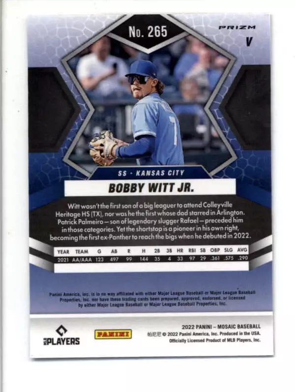 Bobby Witt Jr. Kansas City Royals Game Used Worn Jersey 2022 Rookie Season MLB