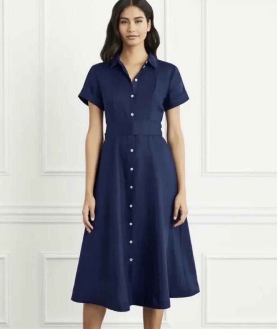 Hill House Lily Midi Dress Linen Navy Blue Fit & Flare Shirt
