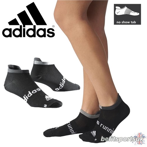 ADIDAS RUNNING SOCKS LOW NO SHOW WOMENS MENS LADIES TRAINER LINER GYM BLACK - Picture 2 of 2