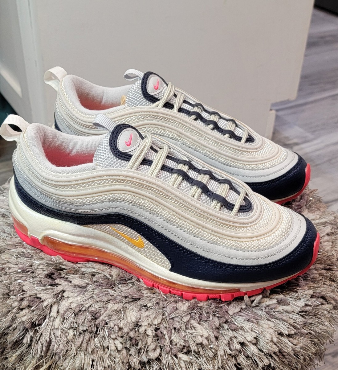 Sz 8.5 - Nike Air Max 97 Platinum Navy Orange W 887226089091| eBay