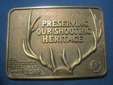 Brass Belt Buckle PRESERVING OUR SHOOTING HERITAGE NRA Whittington j20x 