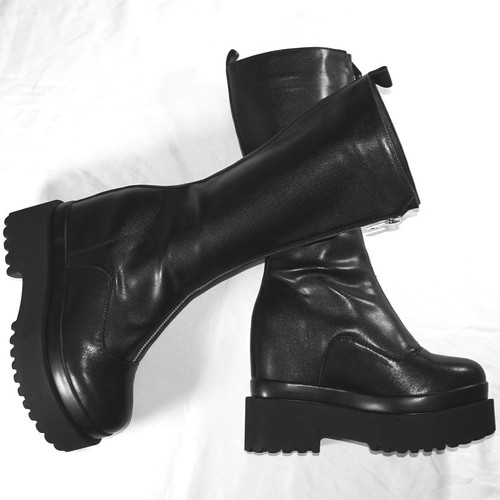 Winter High Heel Platform Pumps Shoes Women's Cow Leather Thigh High Snow Boots - Picture 11 of 23
