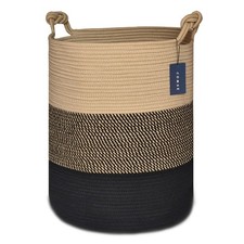Tall Woven Blanket Laundry Basket, 72L, Brown Black