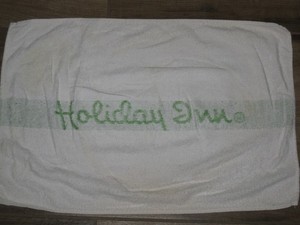 Rare Vintage HOLIDAY INN Iconic Green Stripe Hand Towel 1970s;  Innkare, Cotton