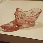 Fenton Hand Painted Pink Glass Shoe Figurine Floral Art Glass