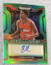 Charlie Moore 2022 Panini Prizm Draft Penmanship Green Auto Miami HURRICANES CMO
