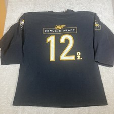 Vintage Miller Genuine Draft Shirt Large Black 3/4 Sleeve MGD 12oz V Neck Jersey