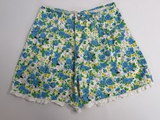 Vintage Gitano Blue Yellow Floral Cotton Shorts with Lace Trim Size 11 RARE