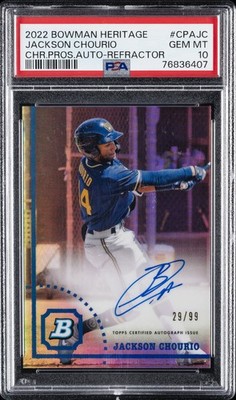 2022 BOWMAN HERITAGE CHROME PROSPECT AUTOS JACKSON CHOURIO 29/99 PSA 10 AUTO