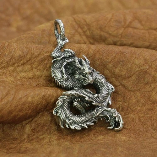 925 Sterling Silver Chinese Dragon Pendant Mens Biker Punk Pendant TA217A FZ