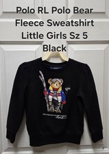 Polo RL Polo Bear Ski Fleece Crewneck Sweatshirt, Black, Little Girls Size 5