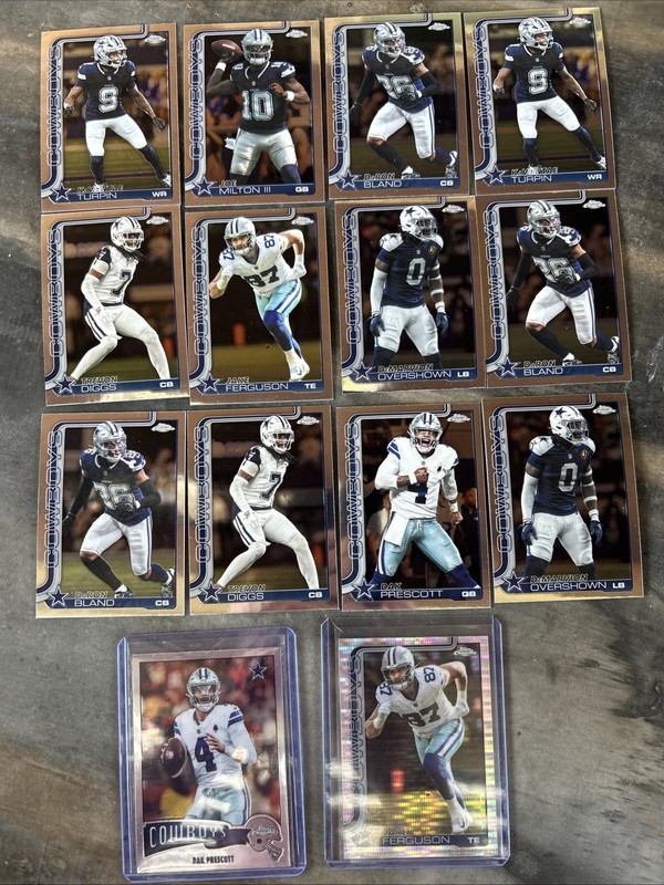 2025 Topps Chrome Dallas Cowboys 14 Card Lot Refractors And Base - 1975 Insert