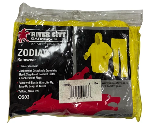 MCR Safety ZODIAC Three-Piece Rain Suit, Yellow, .10mm, PVC, Size Large - product listing photo