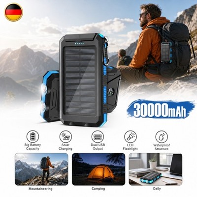 30000mAh Solar Powerbank Tragbar 2 USB Schnellladen LED Taschenlampe für Camping