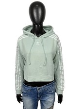 Adidas Originals Felpa Cappuccio Cropped Donna Verde Menta Trefoil Logo Taglia S