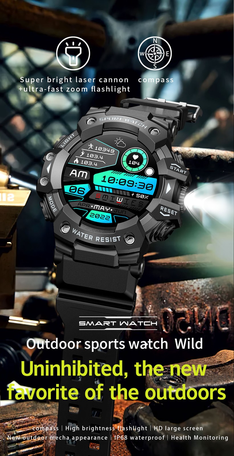 Smart Watch Uomo Bluetooth Cronometro SOS Sport Watch Torcia SmartWatch foto 5
