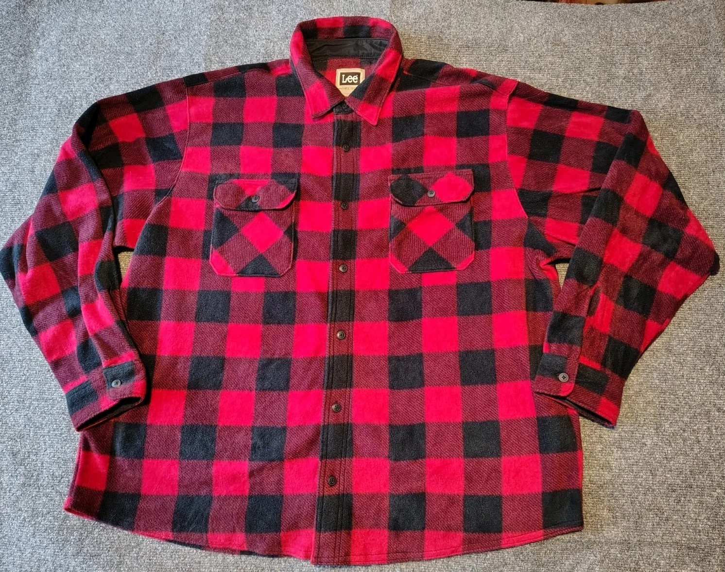 Lee Men's Fleece Shacket Red / Black Buffalo Plaid 2XL Chest Pockets