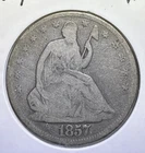 1857 Seated Liberty Half Dollar Good Scarce Date 90% Silver